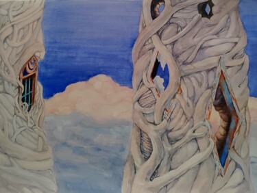 Dibujo titulada "Treehouses" por Ekaterina Lysak, Obra de arte original, Acuarela