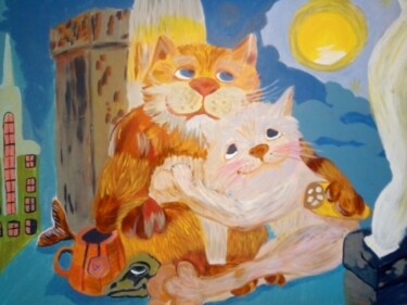 Картина под названием "Кошачье счастье!" - Екатерина Мосина, Подлинное произведение искусства, Акрил