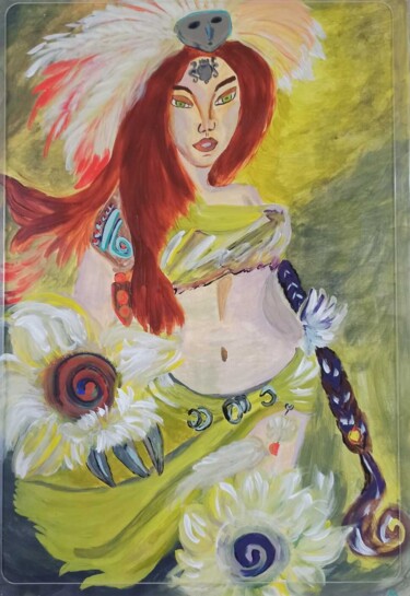 Painting titled "Ведунья - баба - Яга" by Ekaterina Mosina, Original Artwork, Acrylic