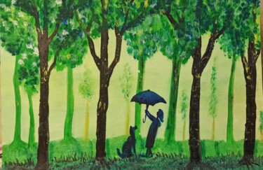Картина под названием "Прогулка с другом п…" - Екатерина Мосина, Подлинное произведение искусства, Акрил