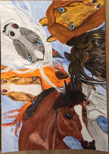 Картина под названием "Хорошие лошади нико…" - Екатерина Мосина, Подлинное произведение искусства, Акрил