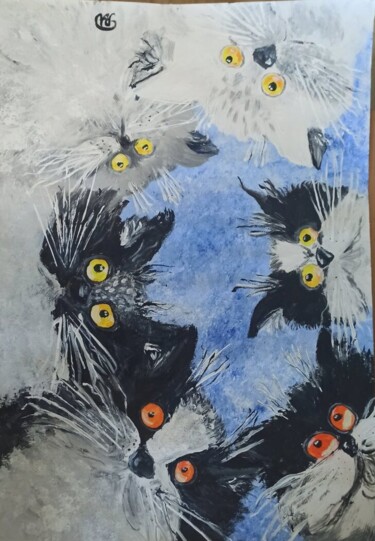 Картина под названием "Кошки - это видимая…" - Екатерина Мосина, Подлинное произведение искусства, Акрил