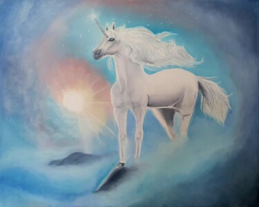 Malerei mit dem Titel "unicorn" von Ekaterina Nichubai (Shpekht), Original-Kunstwerk, Öl