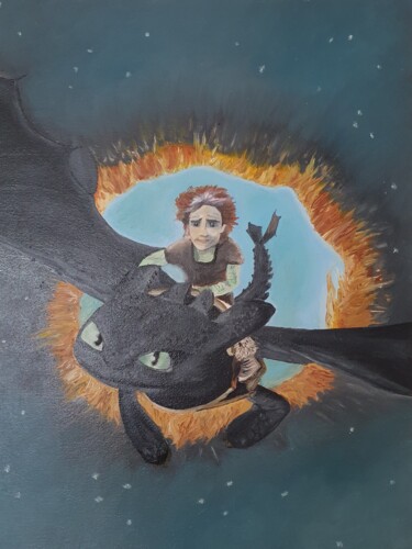 Картина под названием "fairy tale from fire" - Ekaterina Nichubai (Shpekht), Подлинное произведение искусства, Масло