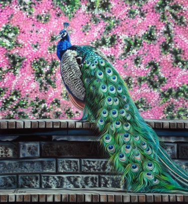 Painting titled "peacock" by Ekaterina Perepeliatnik, Original Artwork, Pastel