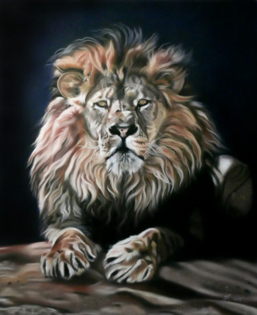 Картина под названием "Lion" - Ekaterina Perepeliatnik, Подлинное произведение искусства, Пастель