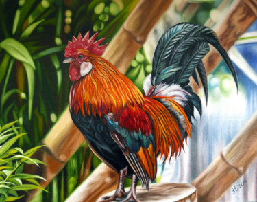 Painting titled "cock" by Ekaterina Perepeliatnik, Original Artwork, Oil