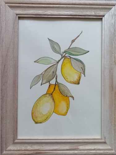 Pintura intitulada "Лимоны ( Lemons)" por Ekaterina Pogodina (Lexsa), Obras de arte originais, Aquarela