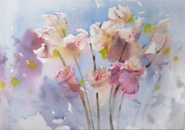 Pintura intitulada "Sweet pea flowers" por Ekaterina Pytina, Obras de arte originais, Aquarela