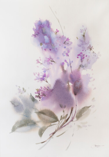 Картина под названием "Lilac branch" - Ekaterina Pytina, Подлинное произведение искусства, Акварель