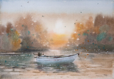 Painting titled "Lake" by Ekaterina Pytina, Original Artwork, Watercolor