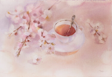 Pintura intitulada "Spring tea" por Ekaterina Pytina, Obras de arte originais, Aquarela