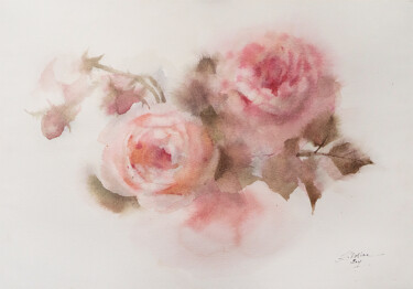 Pintura titulada "Pink roses (prints)" por Ekaterina Pytina, Obra de arte original, Acuarela