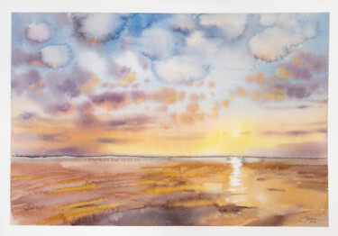 Painting titled "Sunset in Greece" by Ekaterina Pytina, Original Artwork, Watercolor