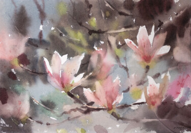 Картина под названием "Magnolia blossom" - Ekaterina Pytina, Подлинное произведение искусства, Акварель