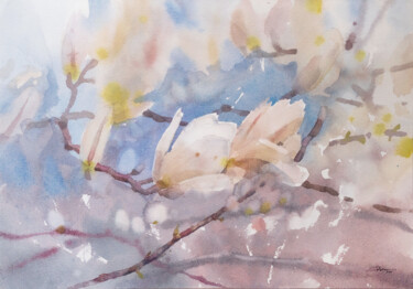 Painting titled "Magnolias" by Ekaterina Pytina, Original Artwork, Watercolor