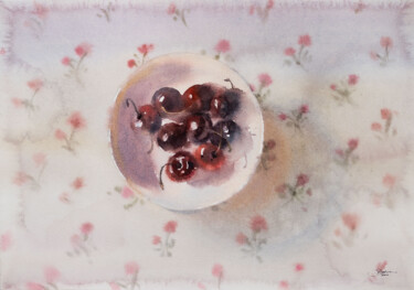 Painting titled "Cherries" by Ekaterina Pytina, Original Artwork, Watercolor