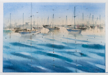 Malerei mit dem Titel "Boats in Greece" von Ekaterina Pytina, Original-Kunstwerk, Aquarell