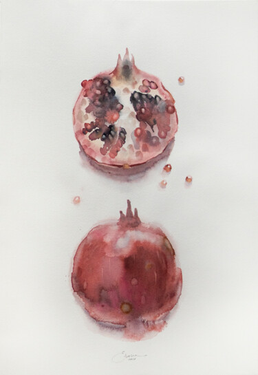 Schilderij getiteld "Juicy Pomegranate" door Ekaterina Pytina, Origineel Kunstwerk, Aquarel