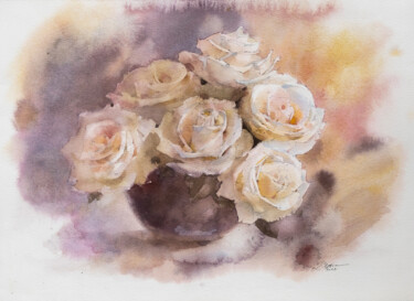 Картина под названием "Bouquet of Roses" - Ekaterina Pytina, Подлинное произведение искусства, Акварель