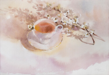Pintura intitulada "Cherry blossom" por Ekaterina Pytina, Obras de arte originais, Aquarela
