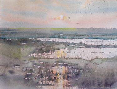 Schilderij getiteld "Scottish Marshes at…" door Ekaterina Pytina, Origineel Kunstwerk, Aquarel