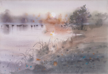 Painting titled "Morning Mist over T…" by Ekaterina Pytina, Original Artwork, Watercolor