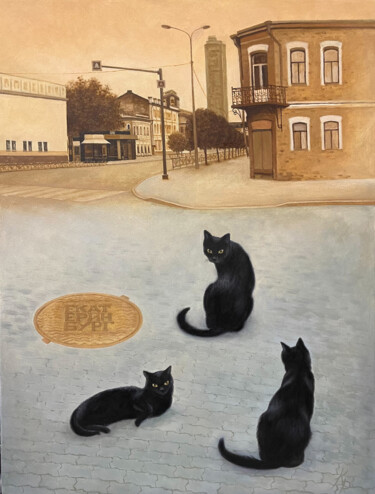 Peinture intitulée "While the city slee…" par Ekaterina Raevskaya, Œuvre d'art originale, Huile