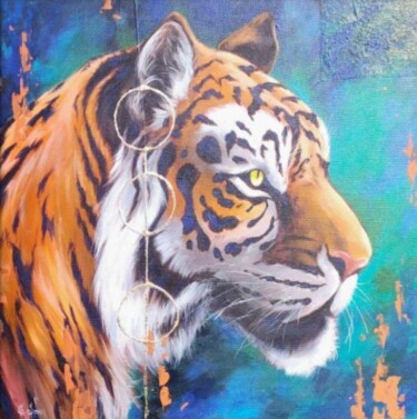 Malerei mit dem Titel "Tiger" von Ekaterina San, Original-Kunstwerk, Acryl Auf Keilrahmen aus Holz montiert