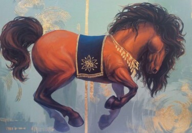 Painting titled "Horse" by Ekaterina San, Original Artwork, Acrylic Mounted on Wood Stretcher frame