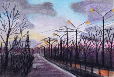 Pintura intitulada "Crimson sunset" por Ekaterina Sergeenko, Obras de arte originais, Pastel