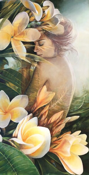 Картина под названием "Девушка в желтых цв…" - Ekaterina Shenayeva, Подлинное произведение искусства, Акрил