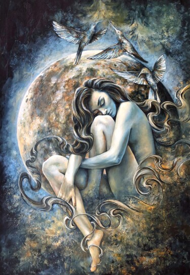 Schilderij getiteld "Лунный свет" door Ekaterina Shenayeva, Origineel Kunstwerk, Acryl