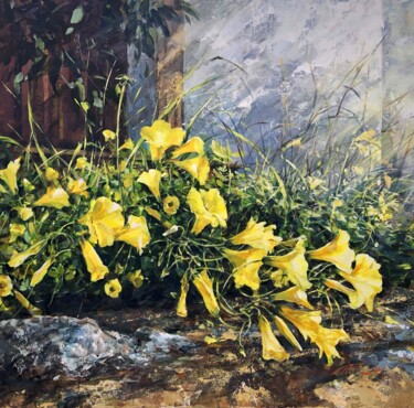 Pintura intitulada "Yellow flowers" por Ekaterina Shenayeva, Obras de arte originais, Acrílico