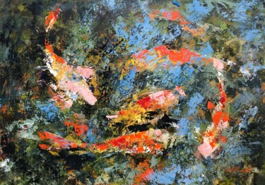 Pintura intitulada "Koi carp" por Ekaterina Shenayeva, Obras de arte originais, Acrílico