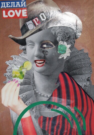 Collages getiteld "Collage on paper Fe…" door Ekaterina Shytova, Origineel Kunstwerk, Collages