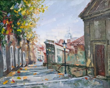 Painting titled "Around the Prague C…" by Ekaterina Solod, Original Artwork, Oil Mounted on Wood Stretcher frame