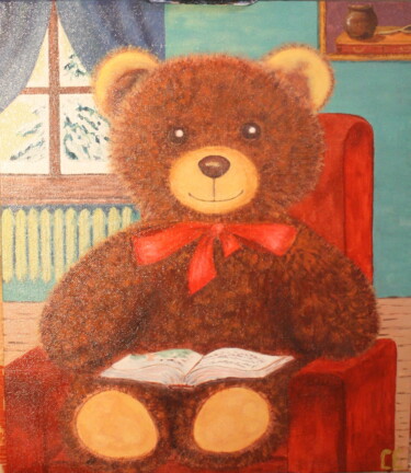 Painting titled "Mr. Bear" by Ekaterina Suvorova, Original Artwork, Acrylic Mounted on Cardboard