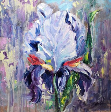 Malerei mit dem Titel "Iris in purple, Flo…" von Ekaterina Volosina, Original-Kunstwerk, Öl