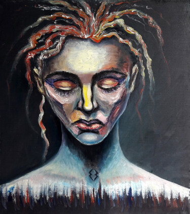 Картина под названием "LAST HAIR" - Екатерина Захарова, Подлинное произведение искусства, Масло Установлен на Деревянная рам…