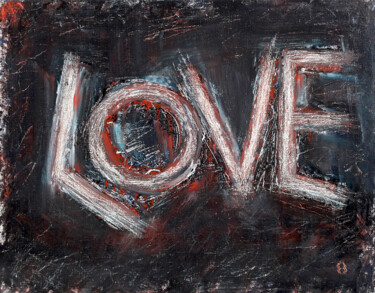 Painting titled "GRUNGE LOVE" by Ekaterina Zakharova, Original Artwork, Oil Mounted on Wood Stretcher frame
