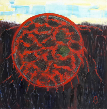 Painting titled "SUNSET" by Ekaterina Zakharova, Original Artwork, Oil Mounted on Wood Stretcher frame