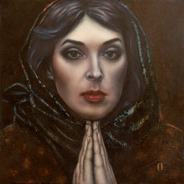 Painting titled "Self-portrait" by Ekaterina Zakharova, Original Artwork, Oil Mounted on Wood Stretcher frame