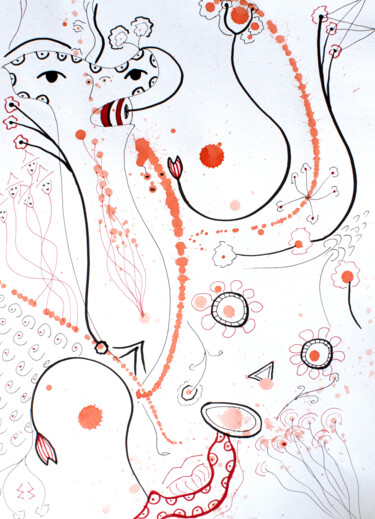 Drawing titled "FLOWERS_1" by Ekaterina Zakharova, Original Artwork, Marker