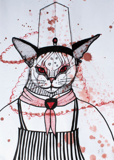 Drawing titled "CATS_2" by Ekaterina Zakharova, Original Artwork, Marker