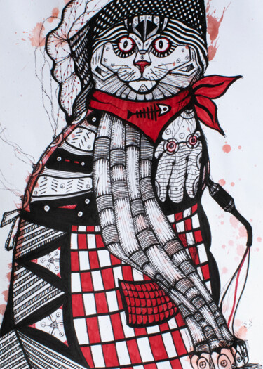 Dibujo titulada "CATS_5" por Ekaterina Zakharova, Obra de arte original, Rotulador