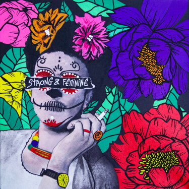 Painting titled "Beautiful Frida" by Eklektik Art, Original Art, Acrylic Mounted on Stretcher frame