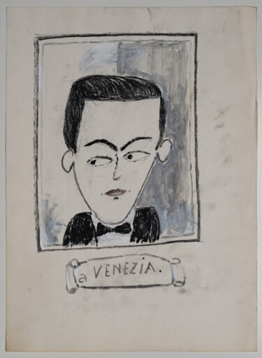 Con papillon a Venezia Schilderij getiteld "Con papillon a Vene…" door El Giovanin, Origineel Kunstwerk, Houtskool