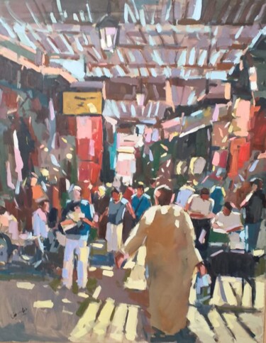 Malerei mit dem Titel "Marrakech" von El Mostafa Belyasmine, Original-Kunstwerk, Öl Auf Keilrahmen aus Holz montiert