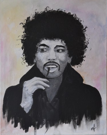 Painting titled "Jimi Hendrix" by El Tonio, Original Artwork, Acrylic Mounted on Wood Stretcher frame